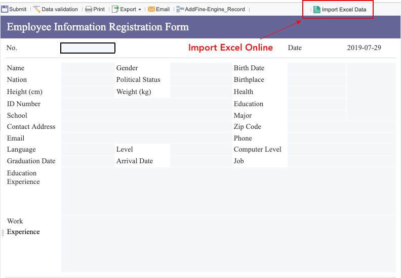 Import Data from the Excel Sheet into FineReport