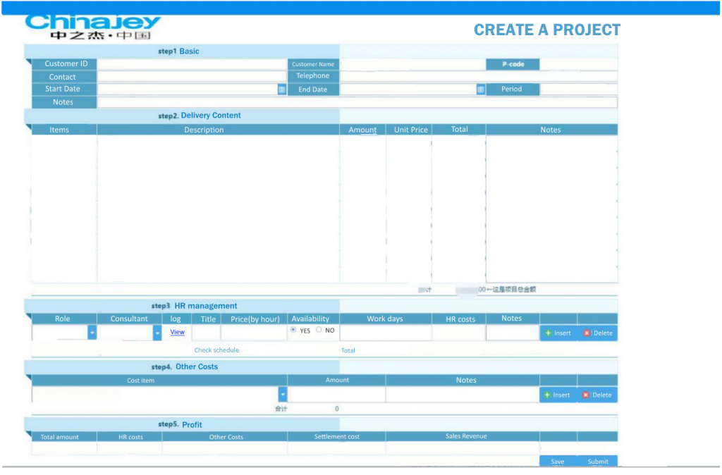 Project Form for Project management system: Here shows a basic structure